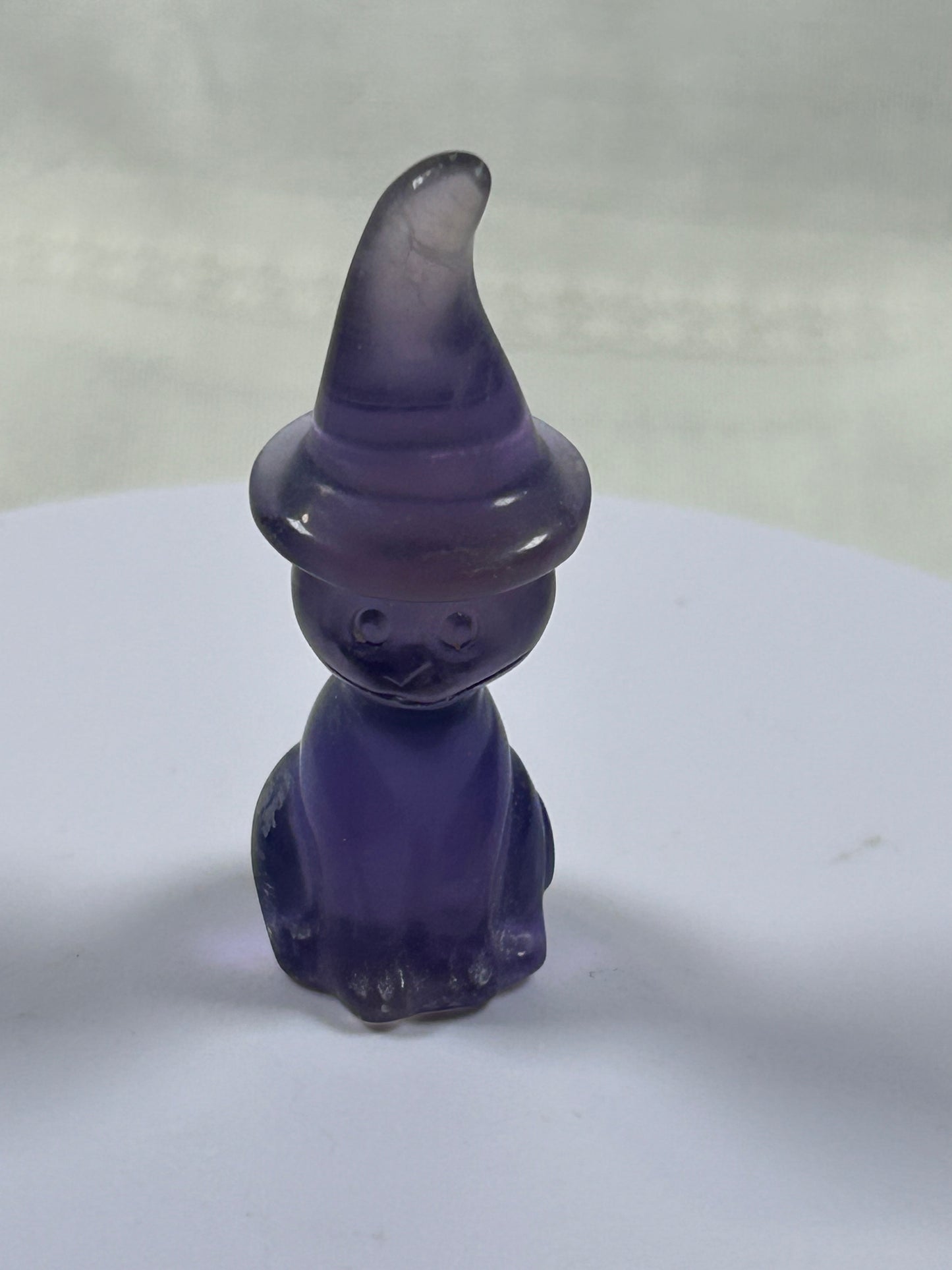 (#1162) - Fluorite Cat with Witch Hat - New