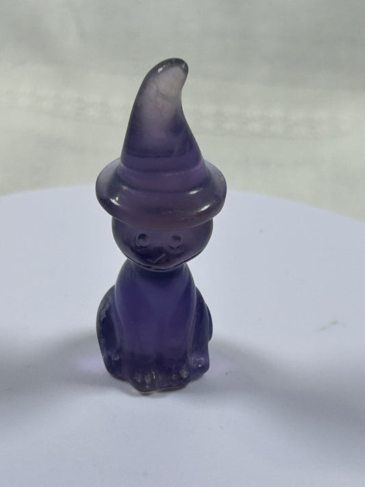 (#1162) - Fluorite Cat with Witch Hat - New