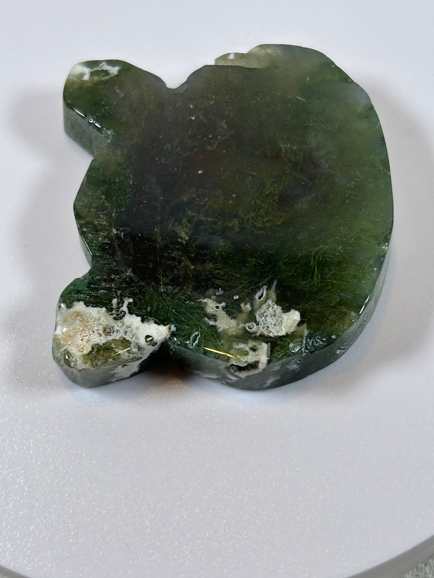 (#40) - GREEN MOSS AGATE BEAR HEAD CARVING - NEW