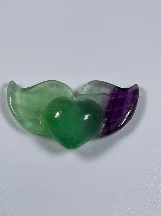 (#1174) - Fluorite Heart with Wings - New