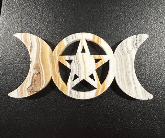 (#1213) - Calcite Triple Goddess Pentagram - New