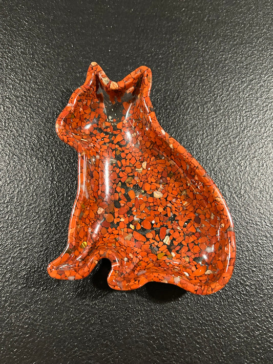 (#1134) - Cat Dish Red Gold - New