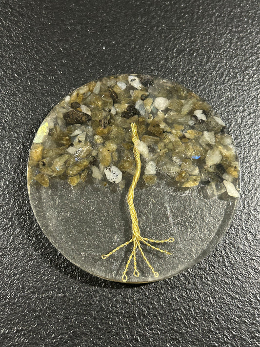 (#1236) - Labradorite Tree Acrylic Round Coaster - New
