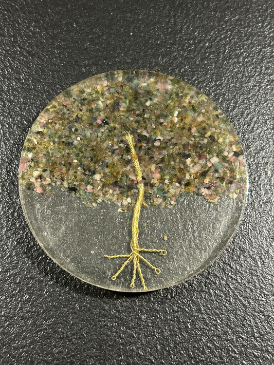 (#1233) - Agate Tree Acrylic Round Coaster - New
