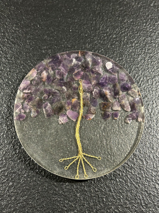 (#1235) - Amethyst Tree Acrylic Round Coaster - New