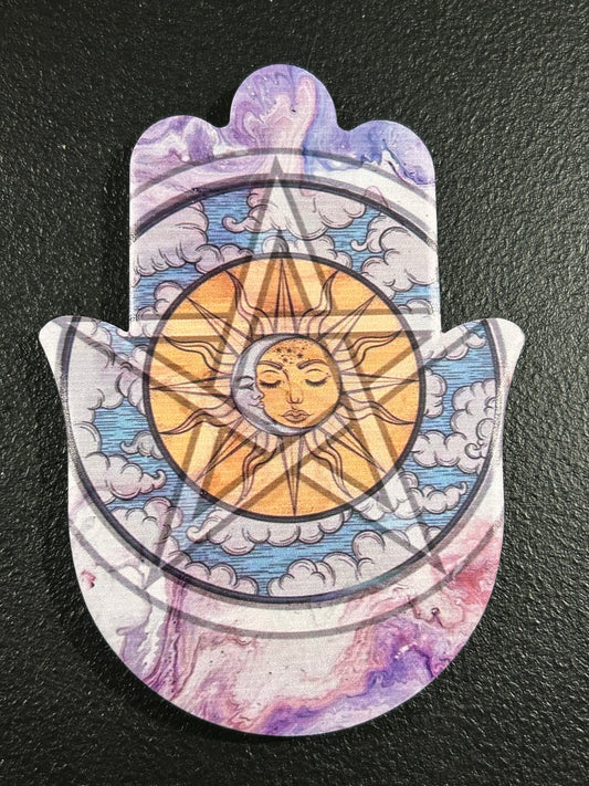 (#1216) - Hamsa Hand Pentacle Sun Moon Coaster - New