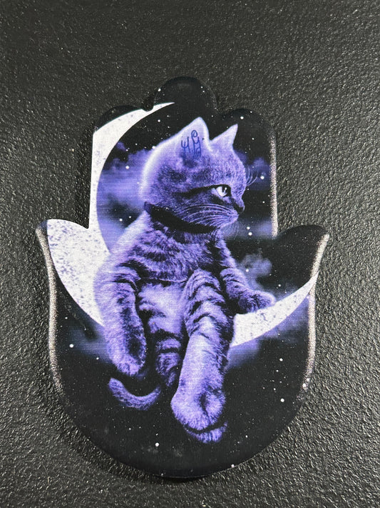 (#1216) - Hamsa Hand Cat and Moon Coaster - New