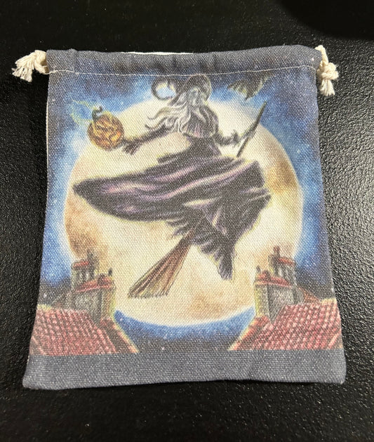(#1214) - Canvas Bag - Witch on a Broom - New