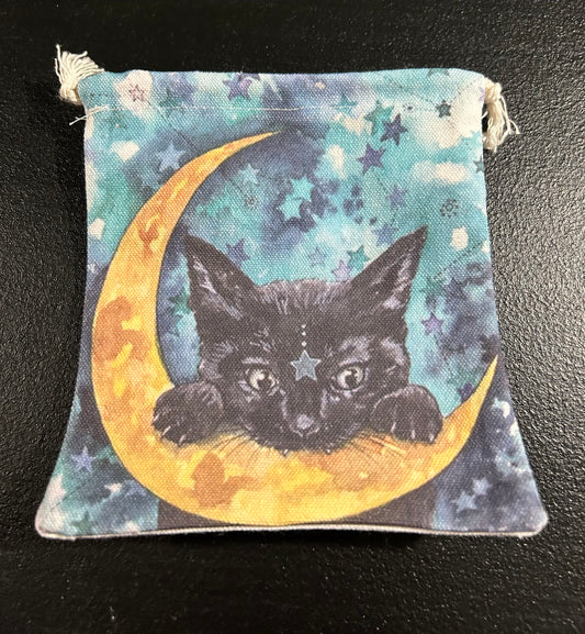 (#1214) - Canvas Bag - Cat with Crescent Moon and Stars - New