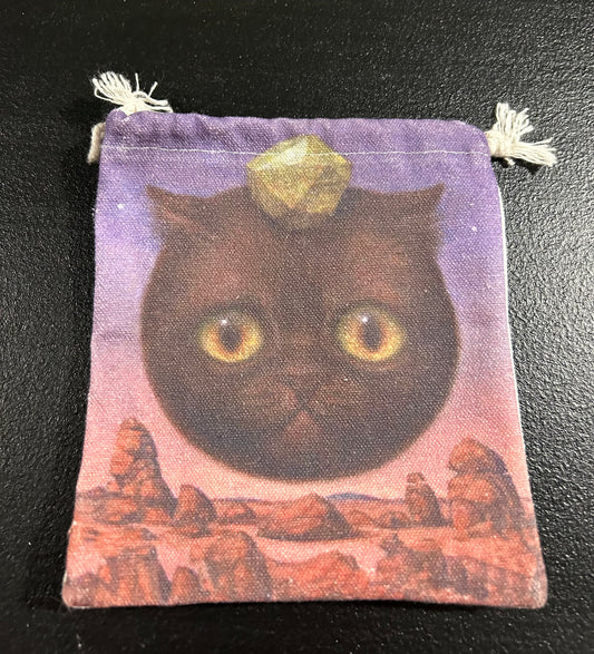 (#1214) - Canvas Bag - Cat with Green Stone - New