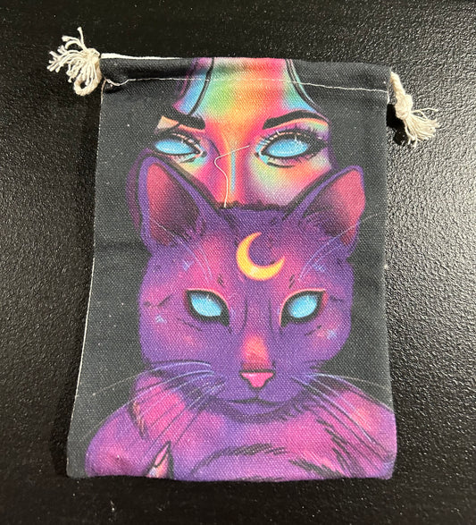 (#1214) - Canvas Bag - Cat with Crescent Moon - New