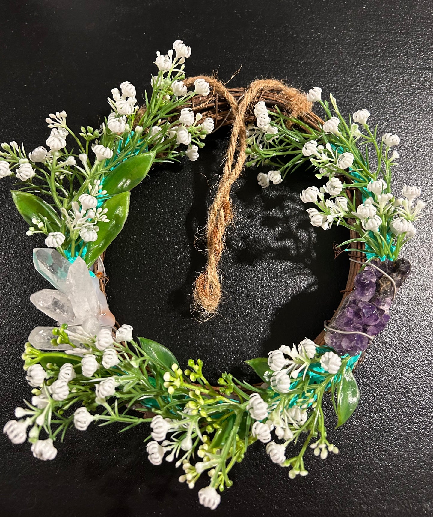 (#1219) - Wreath with Amethyst and Clear Quartz Crystals - New