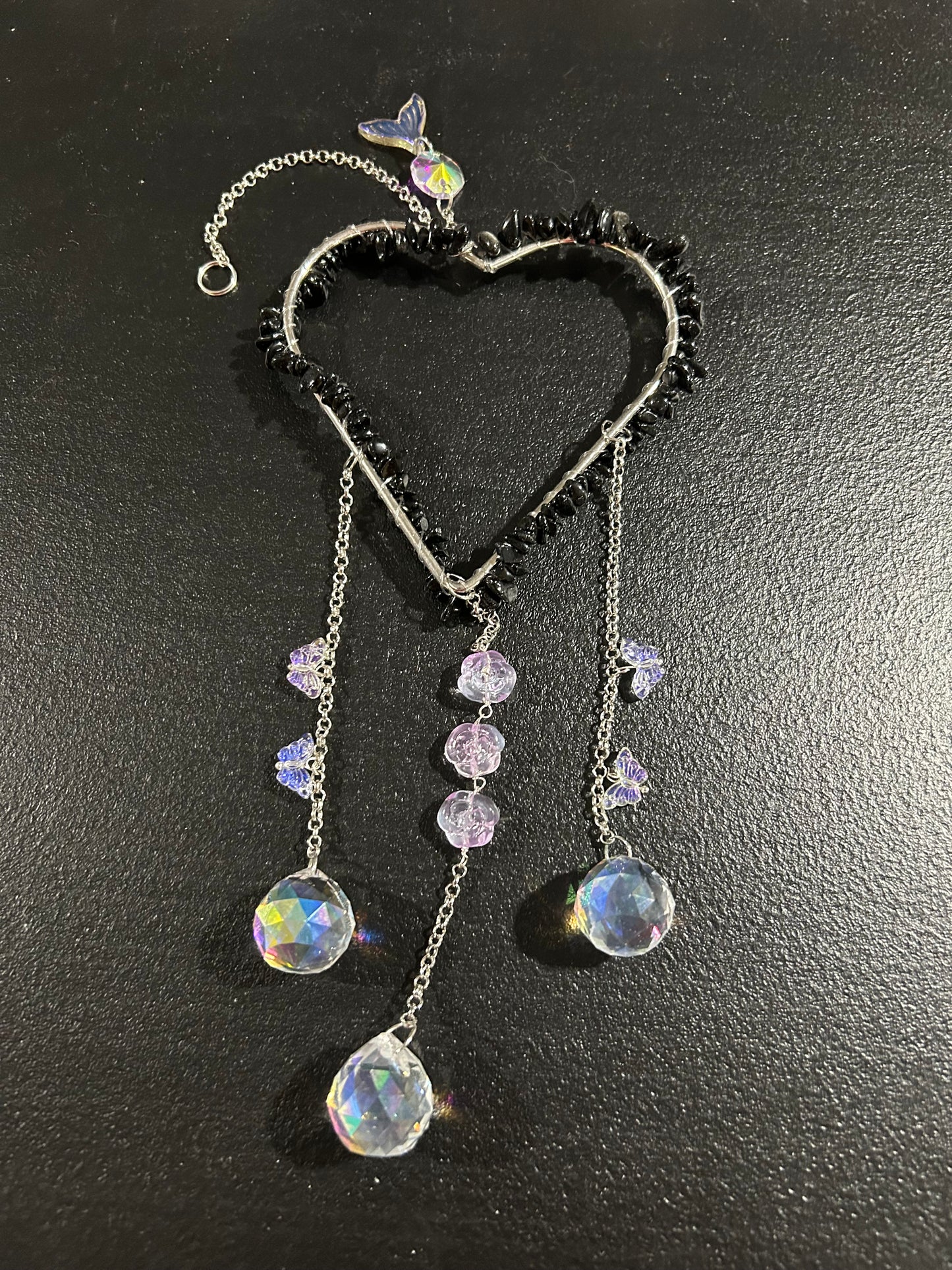 (#1221) - Obsidian Heart Sun Catcher - New