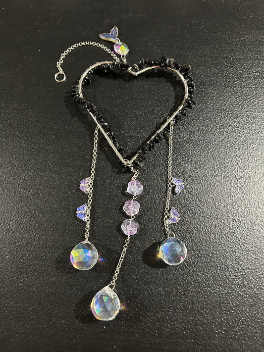 (#1221) - Obsidian Heart Sun Catcher - New