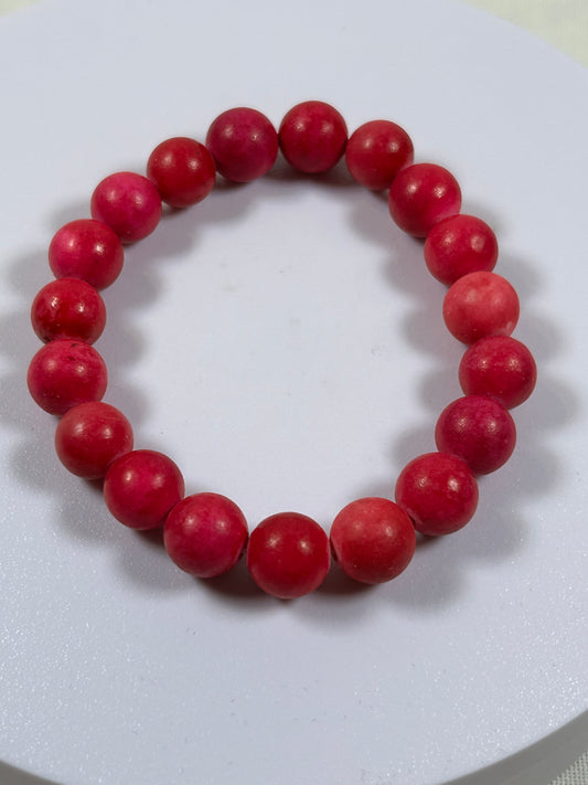 (#1306) - Dark Pink Wood Stretch Bracelet - New