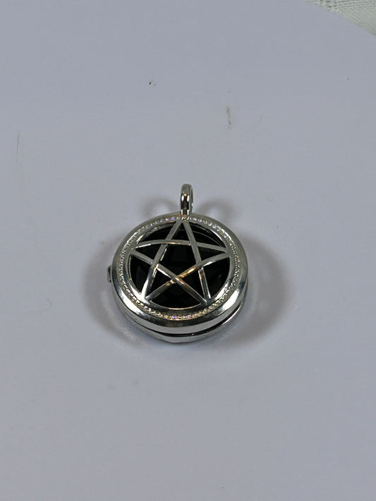 (#71) - TREE OF LIFE PENTACLE STONE LOCKET OBSIDIAN - NEW