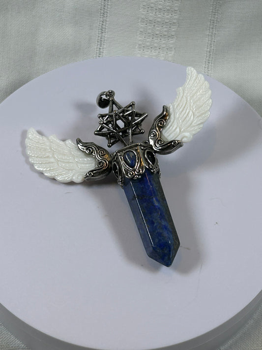 (#73) - LAPIZ LAZULI MERKABA POINT PENDANT WITH WINGS - NEW