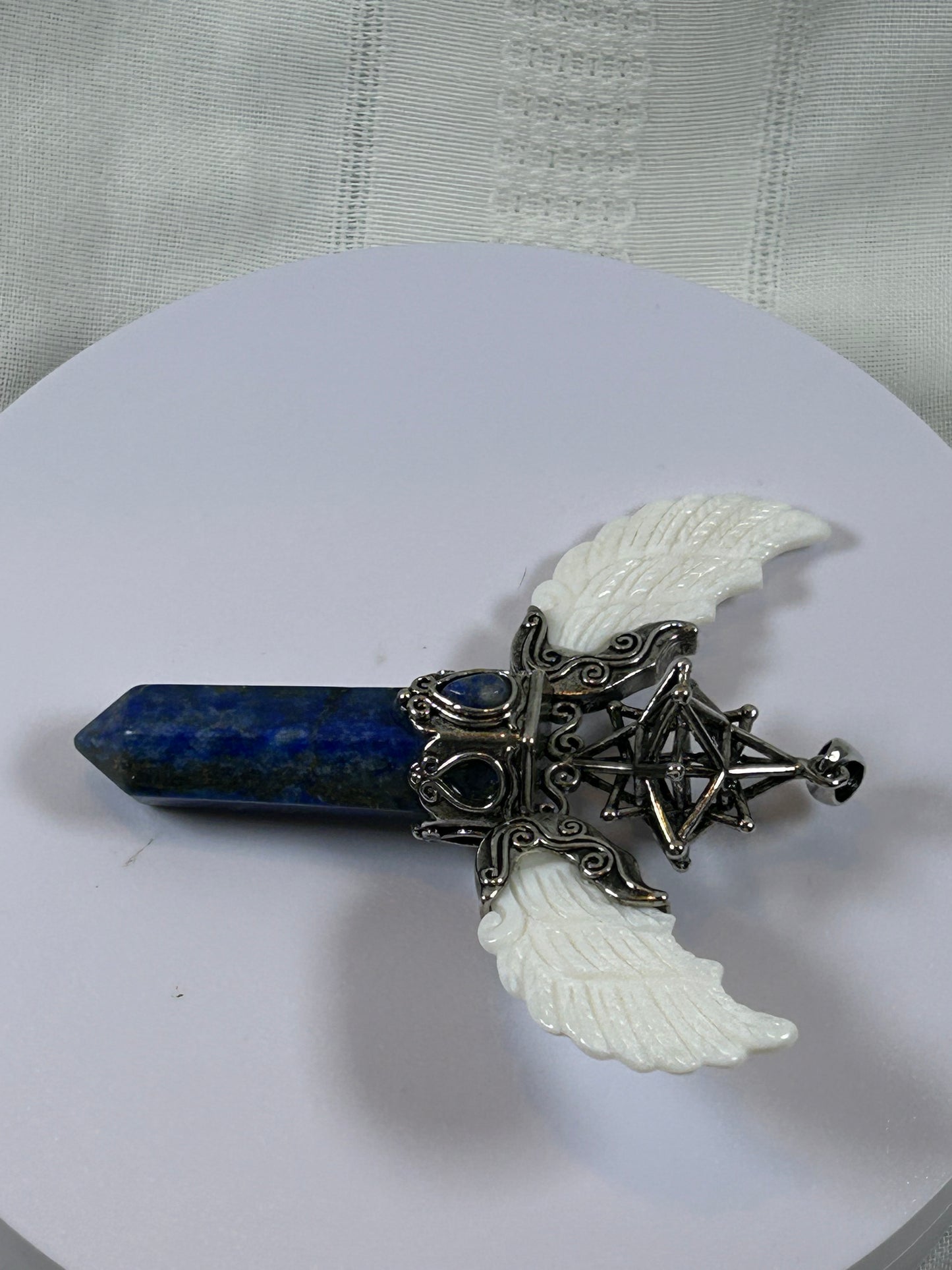 (#73) - LAPIZ LAZULI MERKABA POINT PENDANT WITH WINGS - NEW