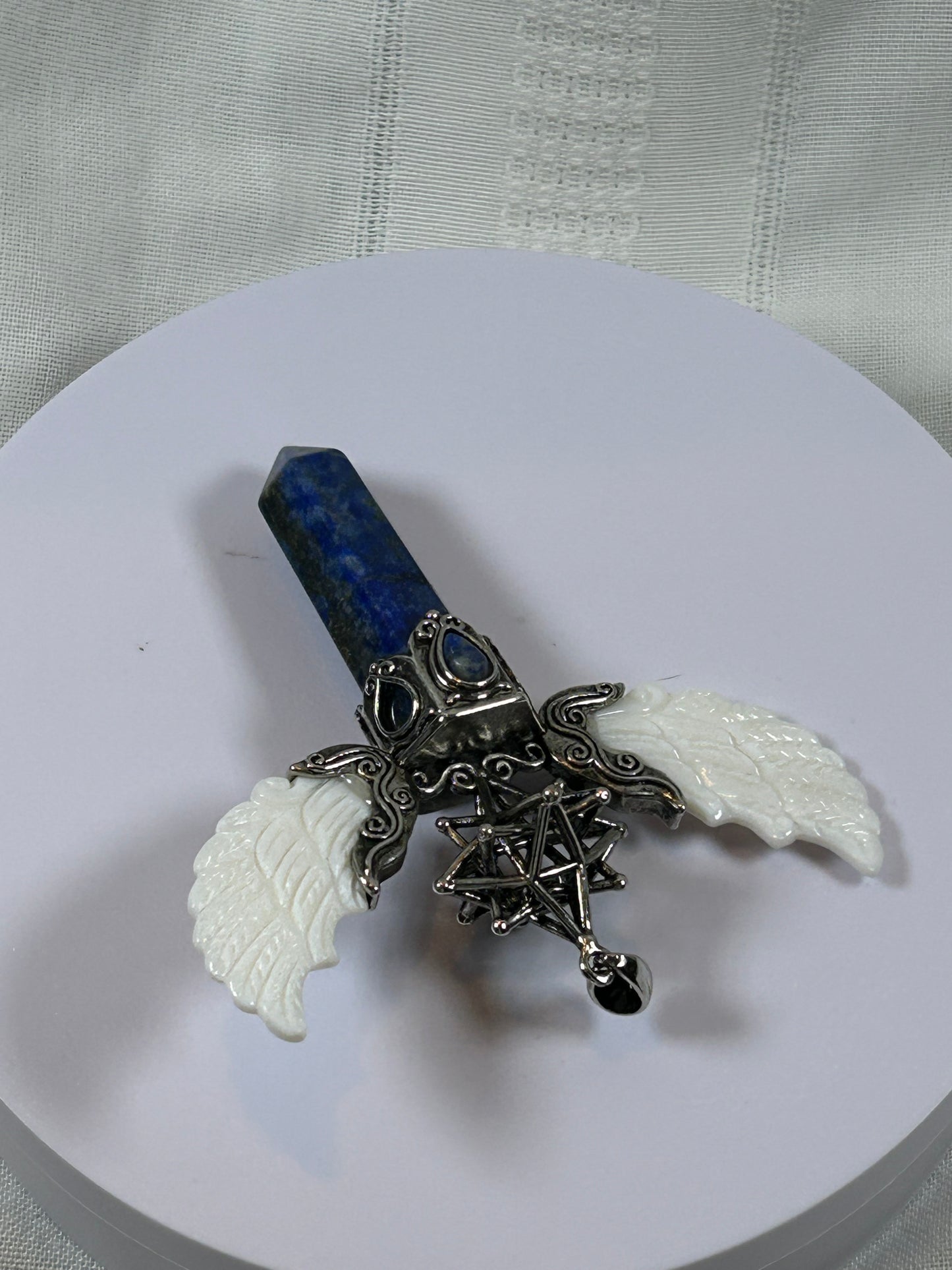 (#73) - LAPIZ LAZULI MERKABA POINT PENDANT WITH WINGS - NEW
