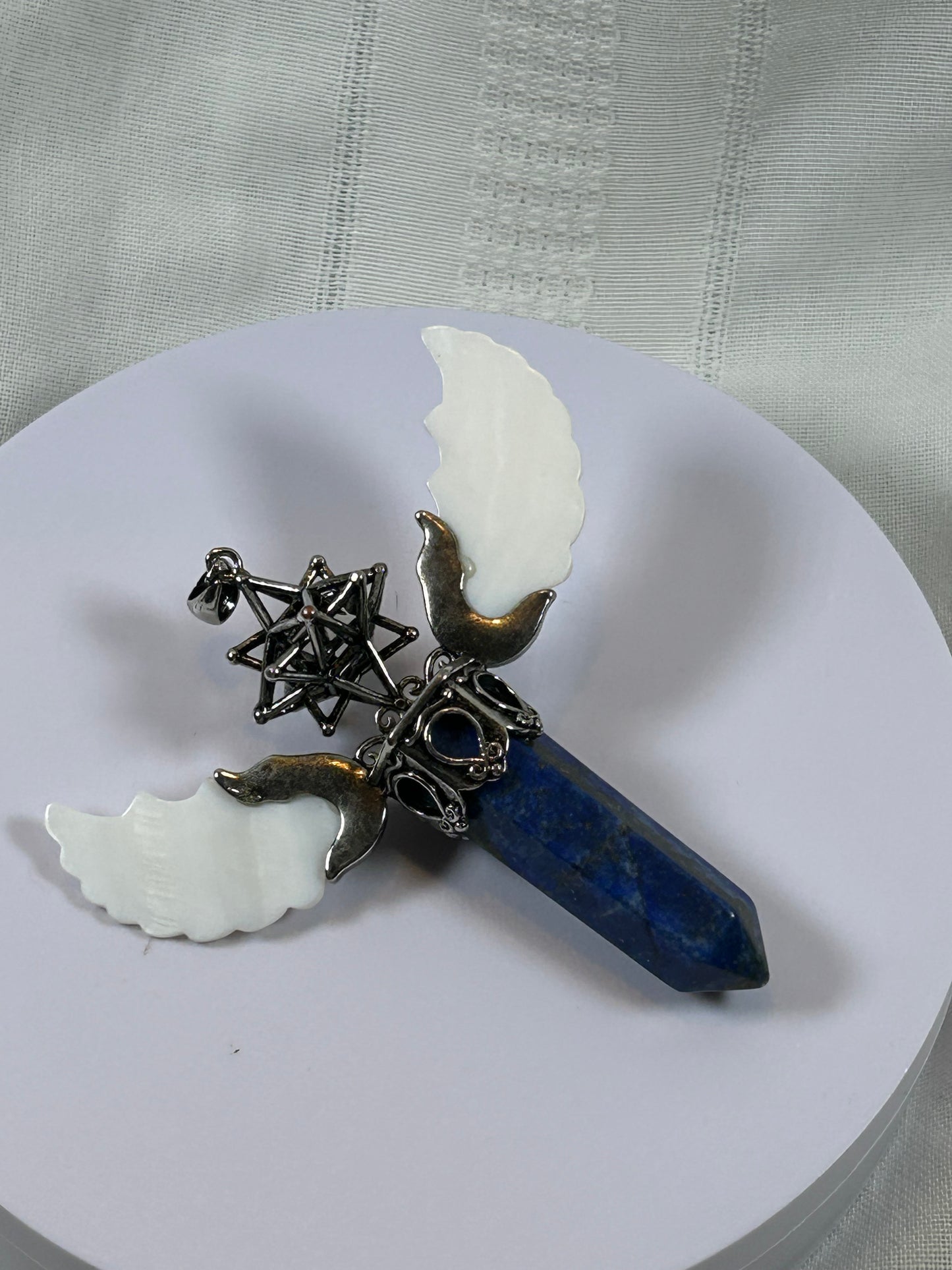 (#73) - LAPIZ LAZULI MERKABA POINT PENDANT WITH WINGS - NEW