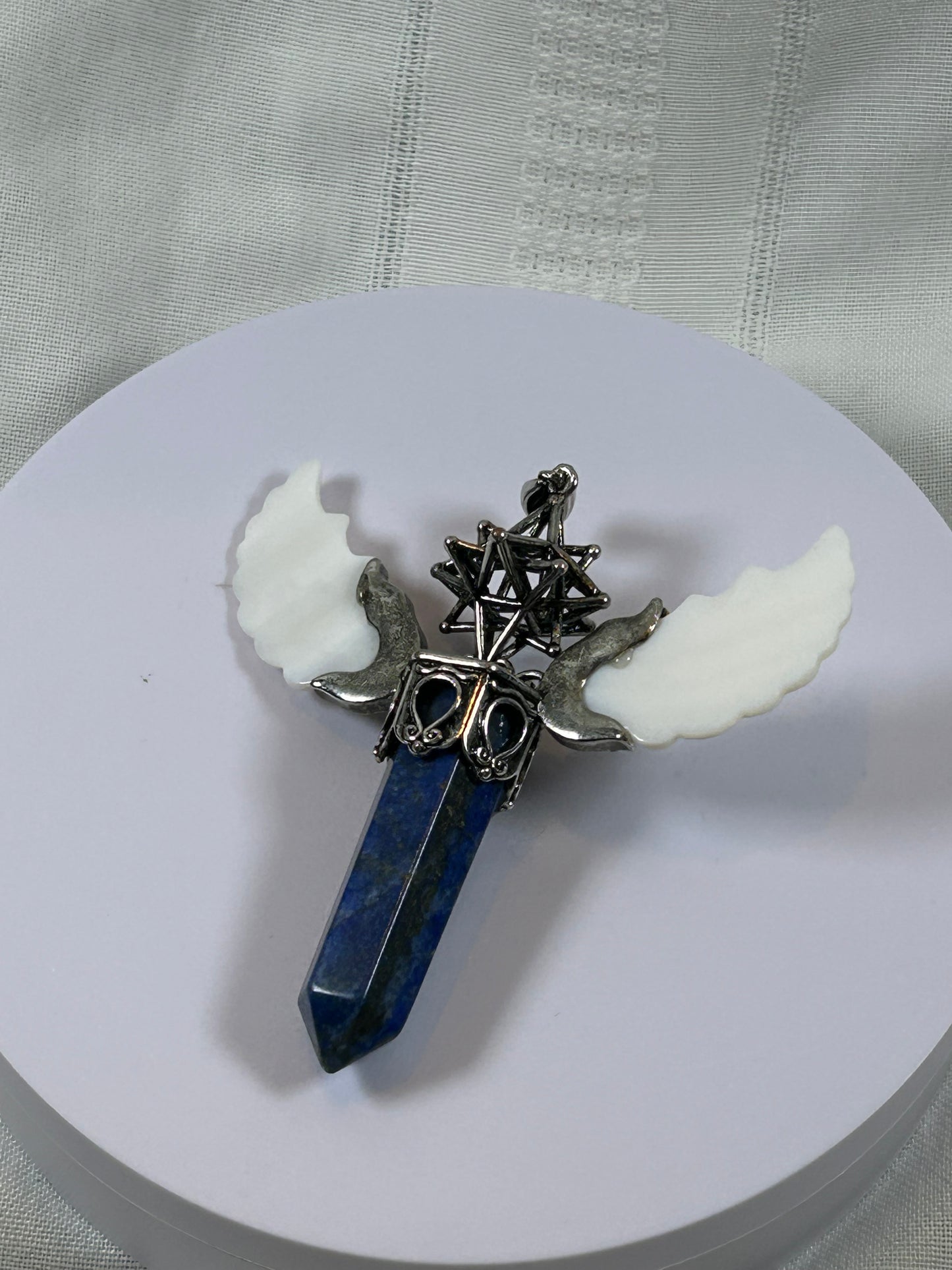 (#73) - LAPIZ LAZULI MERKABA POINT PENDANT WITH WINGS - NEW