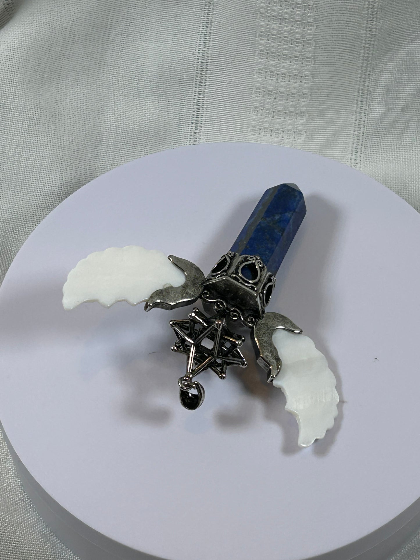 (#73) - LAPIZ LAZULI MERKABA POINT PENDANT WITH WINGS - NEW