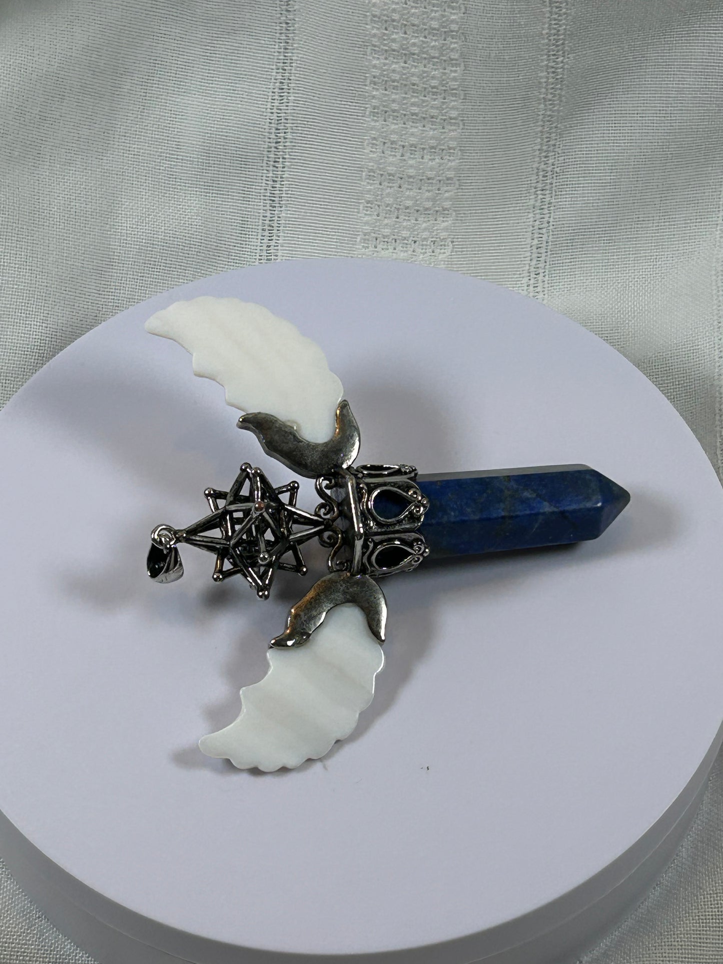 (#73) - LAPIZ LAZULI MERKABA POINT PENDANT WITH WINGS - NEW