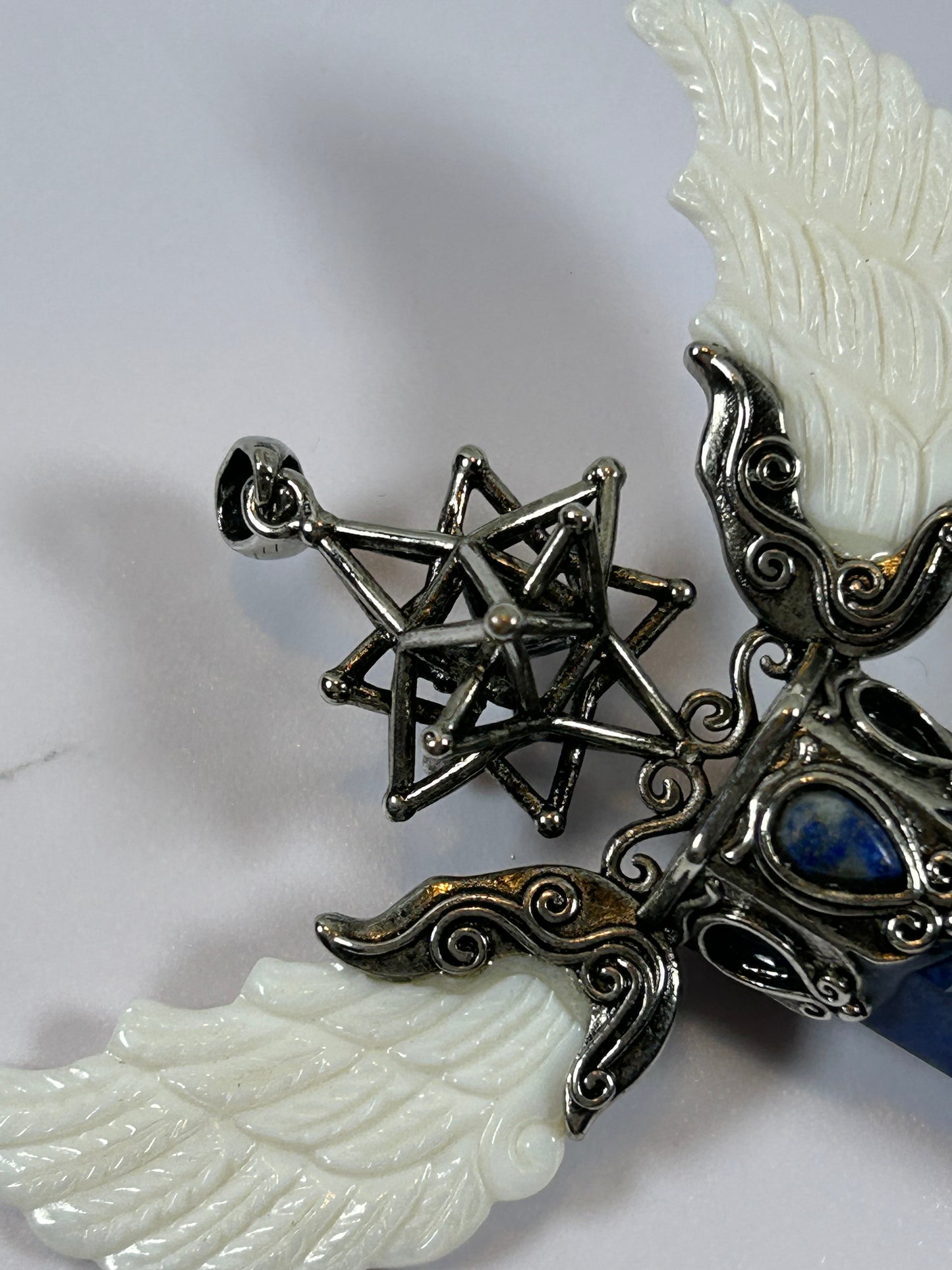 (#73) - LAPIZ LAZULI MERKABA POINT PENDANT WITH WINGS - NEW