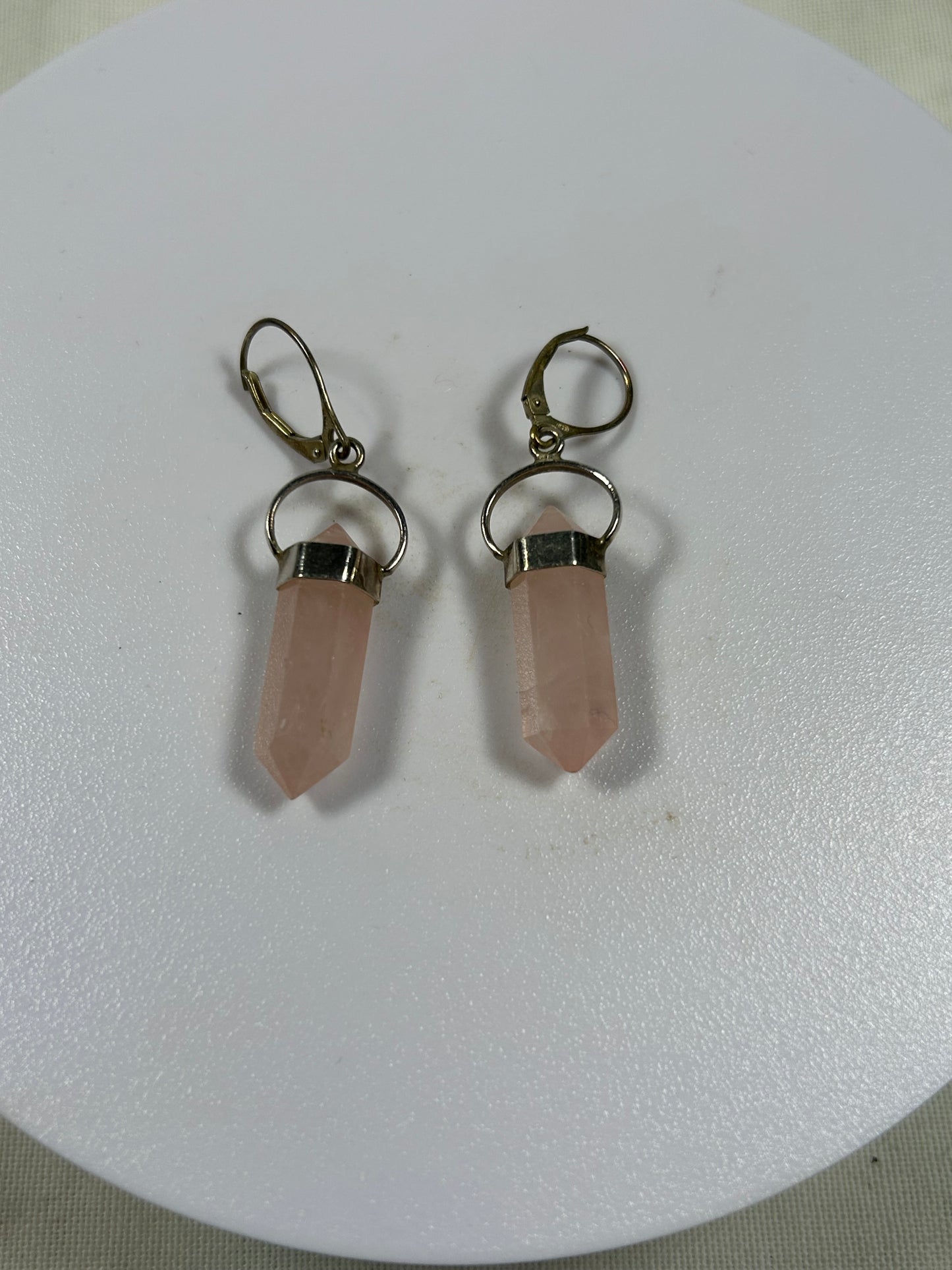 (#1339) - Rose Quartz Crystal Earrings - New