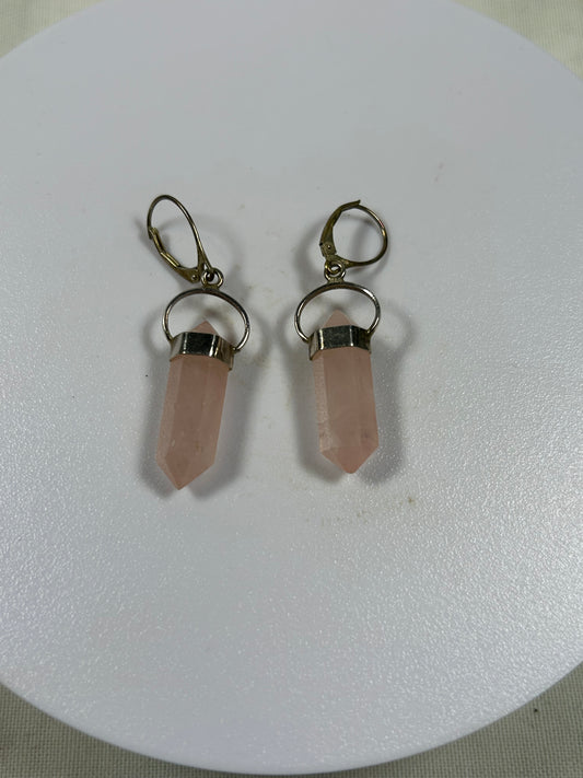 (#1339) - Rose Quartz Crystal Earrings - New