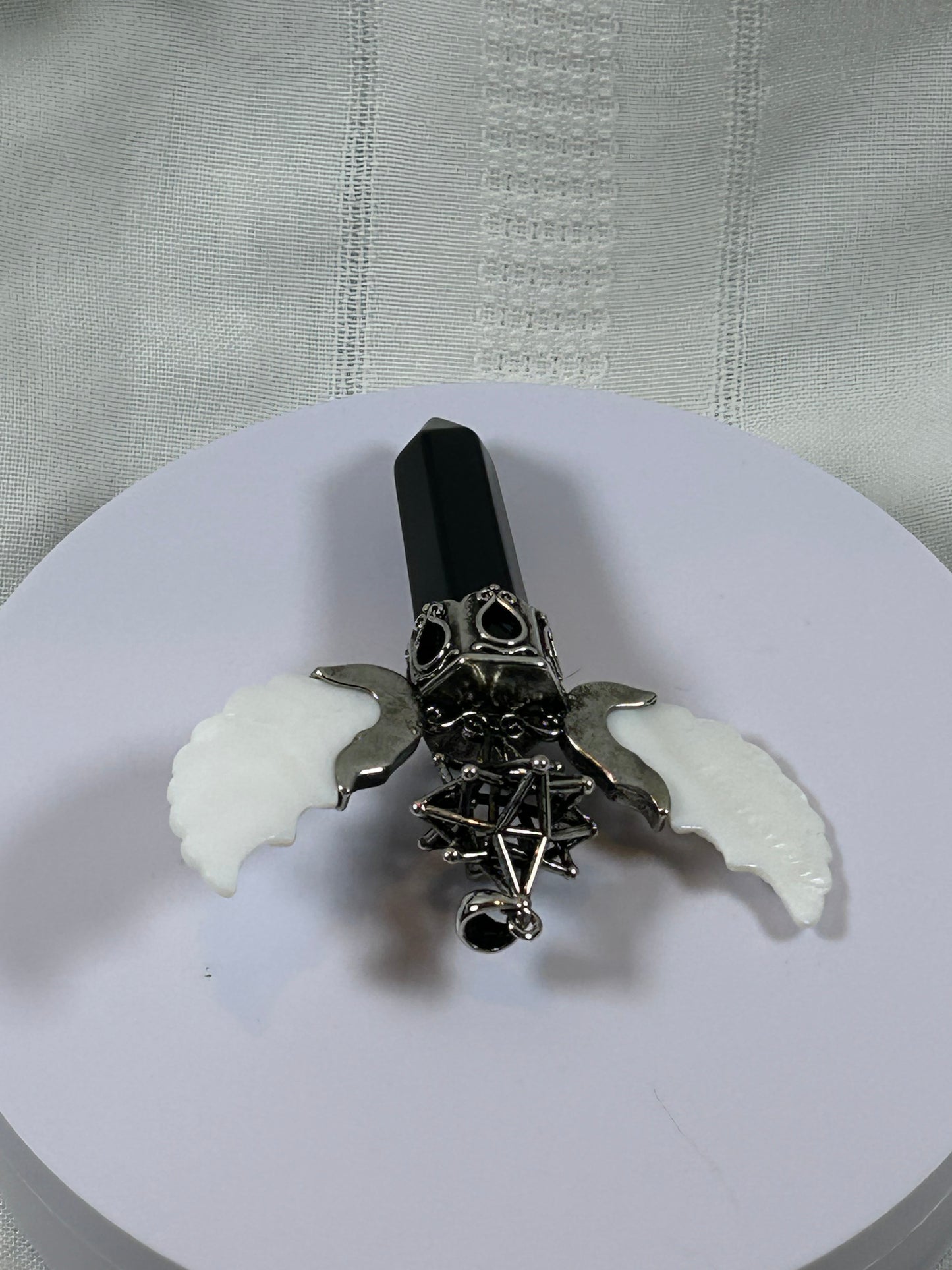 (#74) - OBSIDIAN MERKABA POINT PENDANT WITH WINGS - NEW