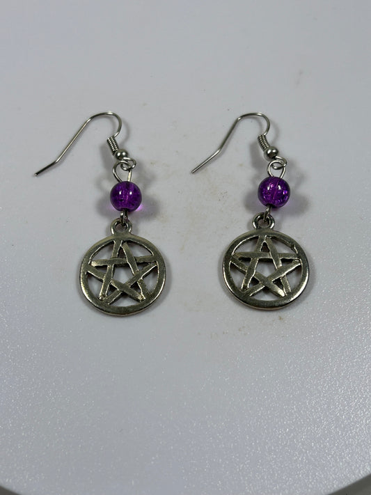 (#1342) - Pentacle Earrings Imitation Amethyst - New
