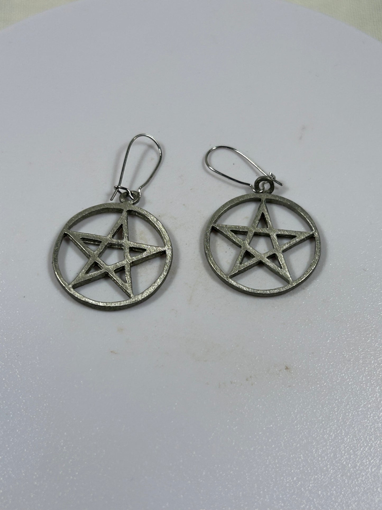 (#1343) - Pentacle Pewter Earrings - New