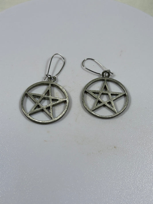(#1343) - Pentacle Pewter Earrings - New