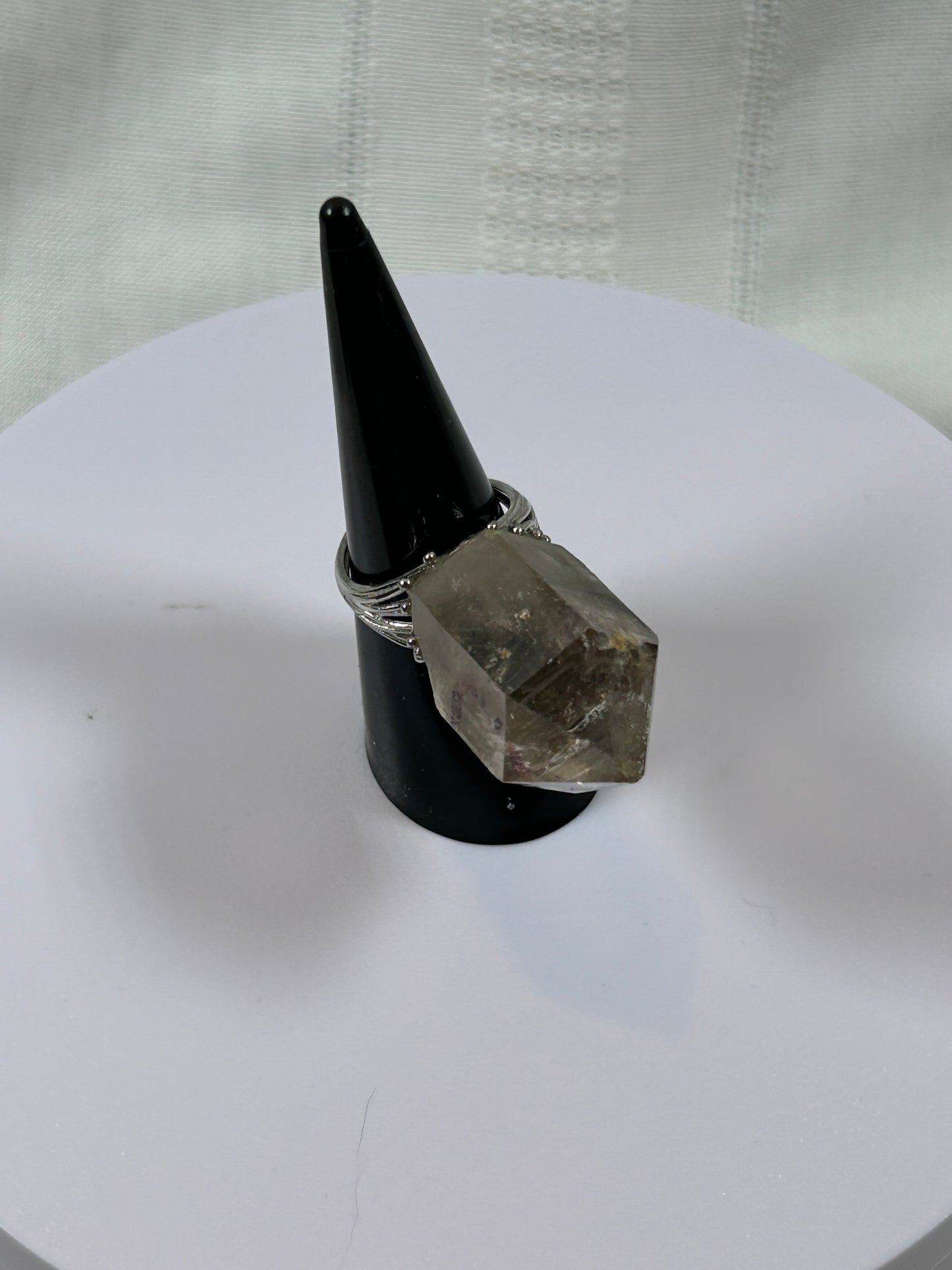 (#76) - SMOKY GARDEN QUARTZ RAW ADJUSTABLE RING - 1-1/4"- NEW