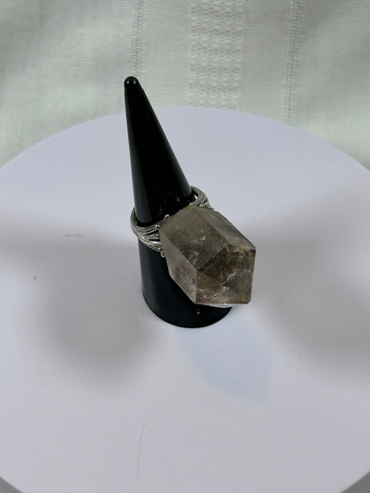 (#76) - SMOKY GARDEN QUARTZ RAW ADJUSTABLE RING - 1-1/4"- NEW