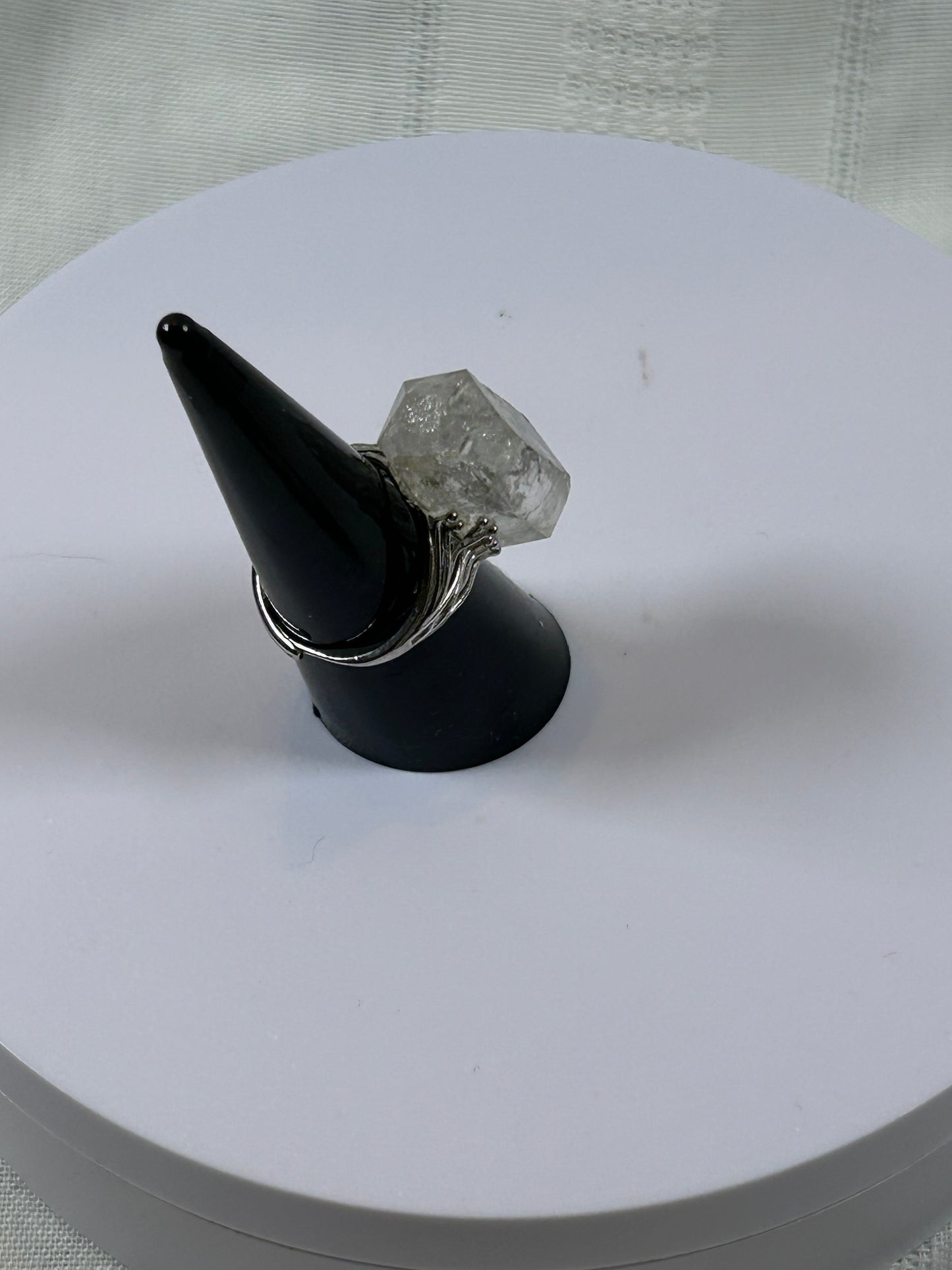 (#77) - CLEAR QUARTZ RAW ADJUSTABLE RING - 1-1/4" - NEW