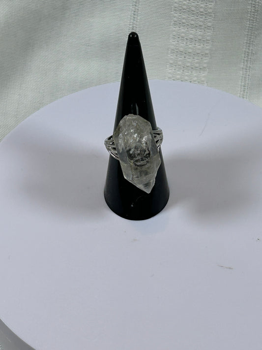 (#77) - CLEAR QUARTZ RAW ADJUSTABLE RING - 1-1/4" - NEW