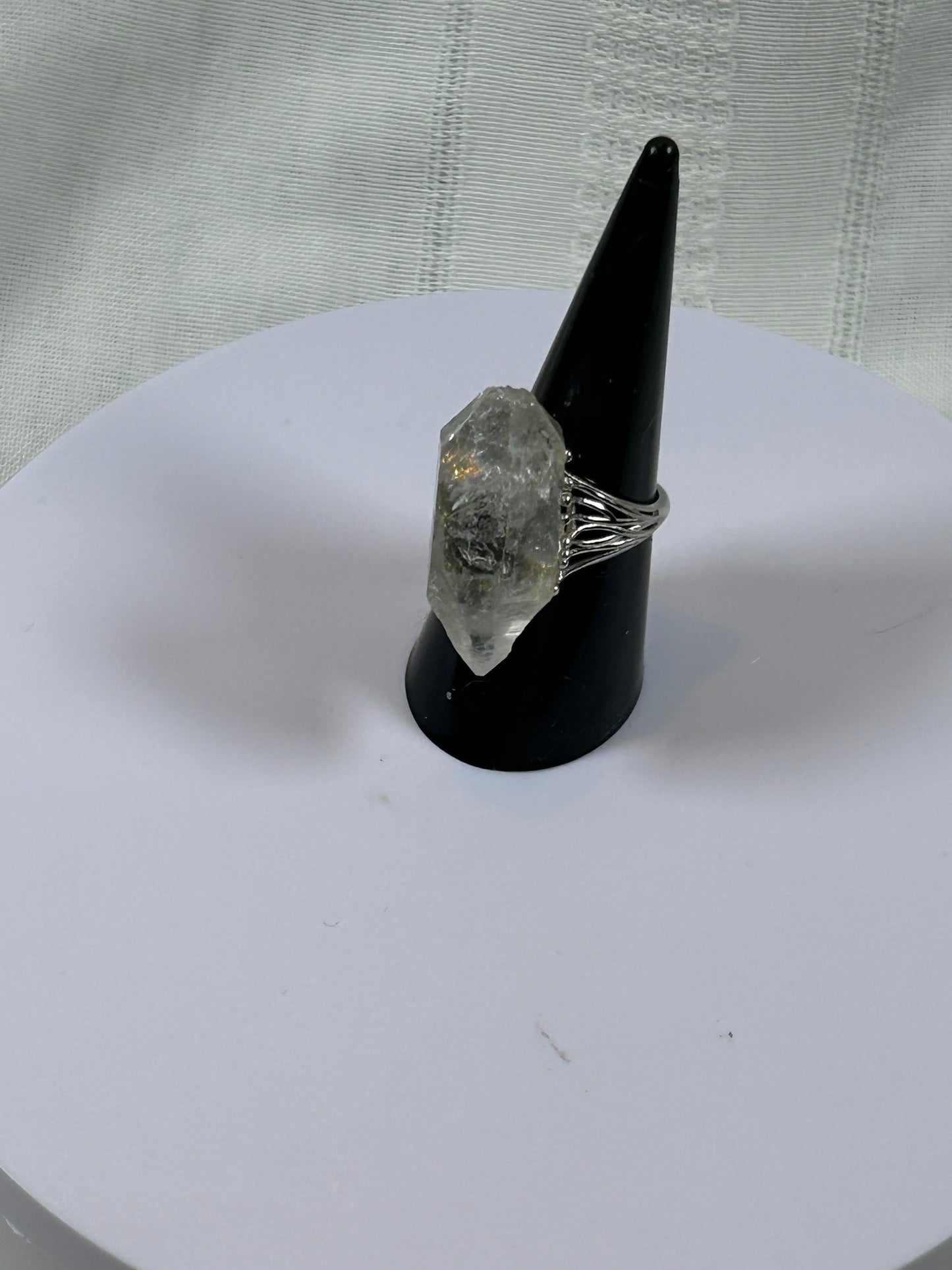 (#77) - CLEAR QUARTZ RAW ADJUSTABLE RING - 1-1/4" - NEW
