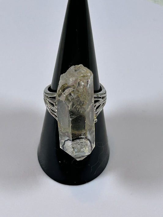 (#78) - CLEAR QUARTZ RAW ADJUSTABLE RING - 1-3/8" NEW