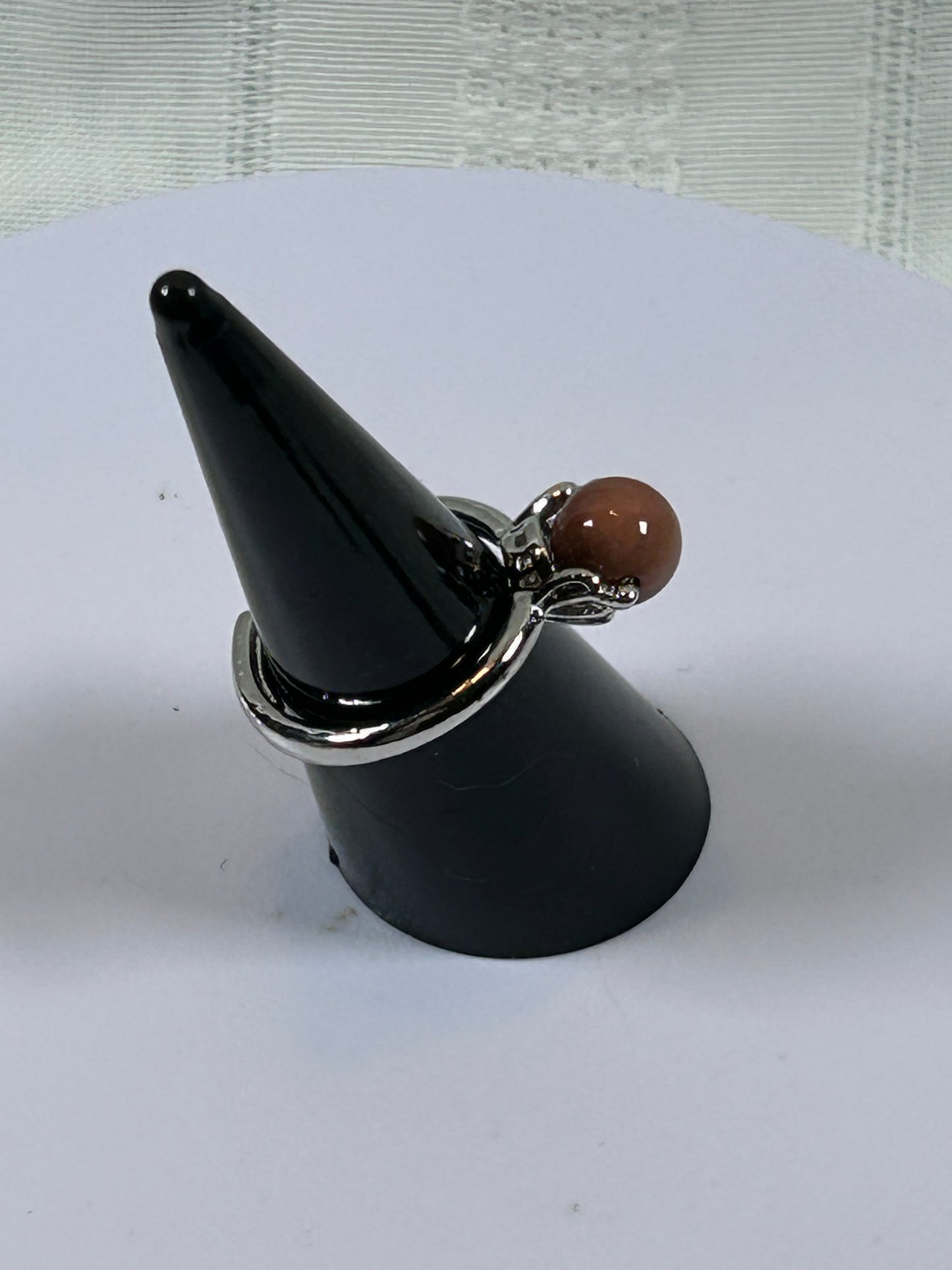 (#79) - PEACH MOONSTONE POLISHED CRYSTAL ADJUSTABLE RING - NEW