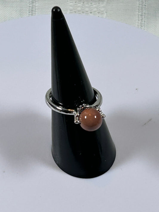 (#79) - PEACH MOONSTONE POLISHED CRYSTAL ADJUSTABLE RING - NEW