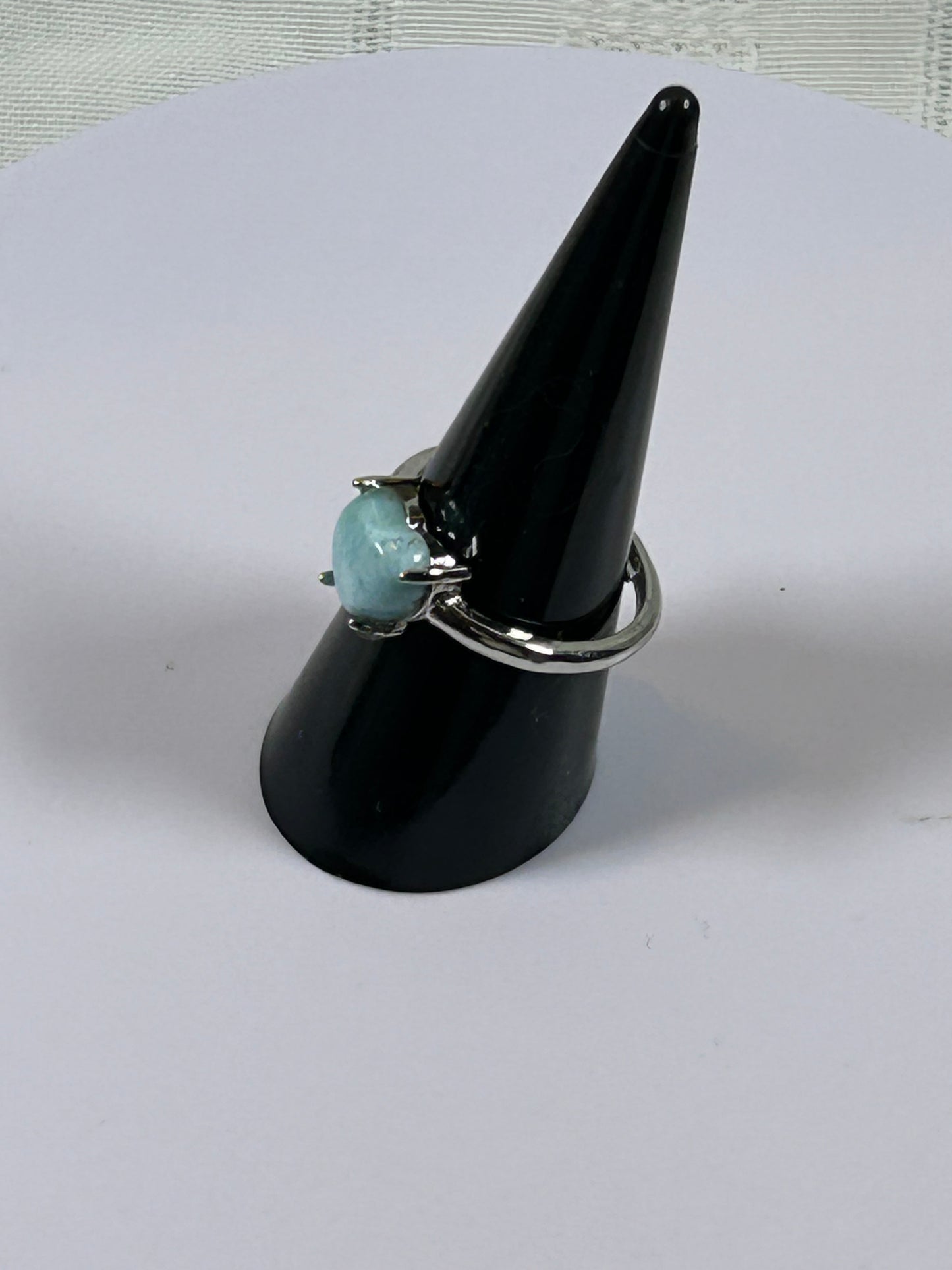 (#80) - LARIMAR HEART SHAPED POLISHED ADJUSTABLE RING - NEW