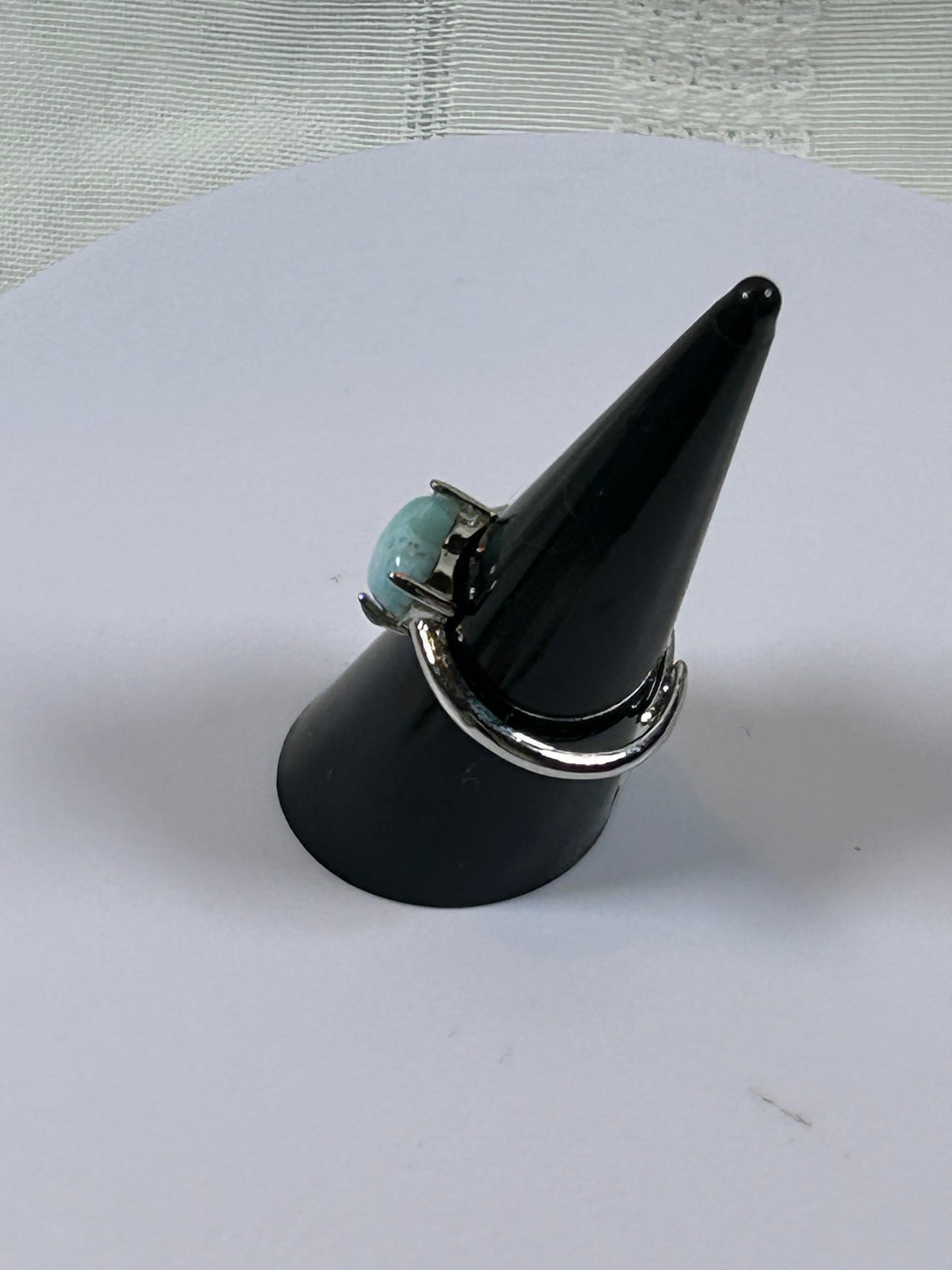 (#80) - LARIMAR HEART SHAPED POLISHED ADJUSTABLE RING - NEW