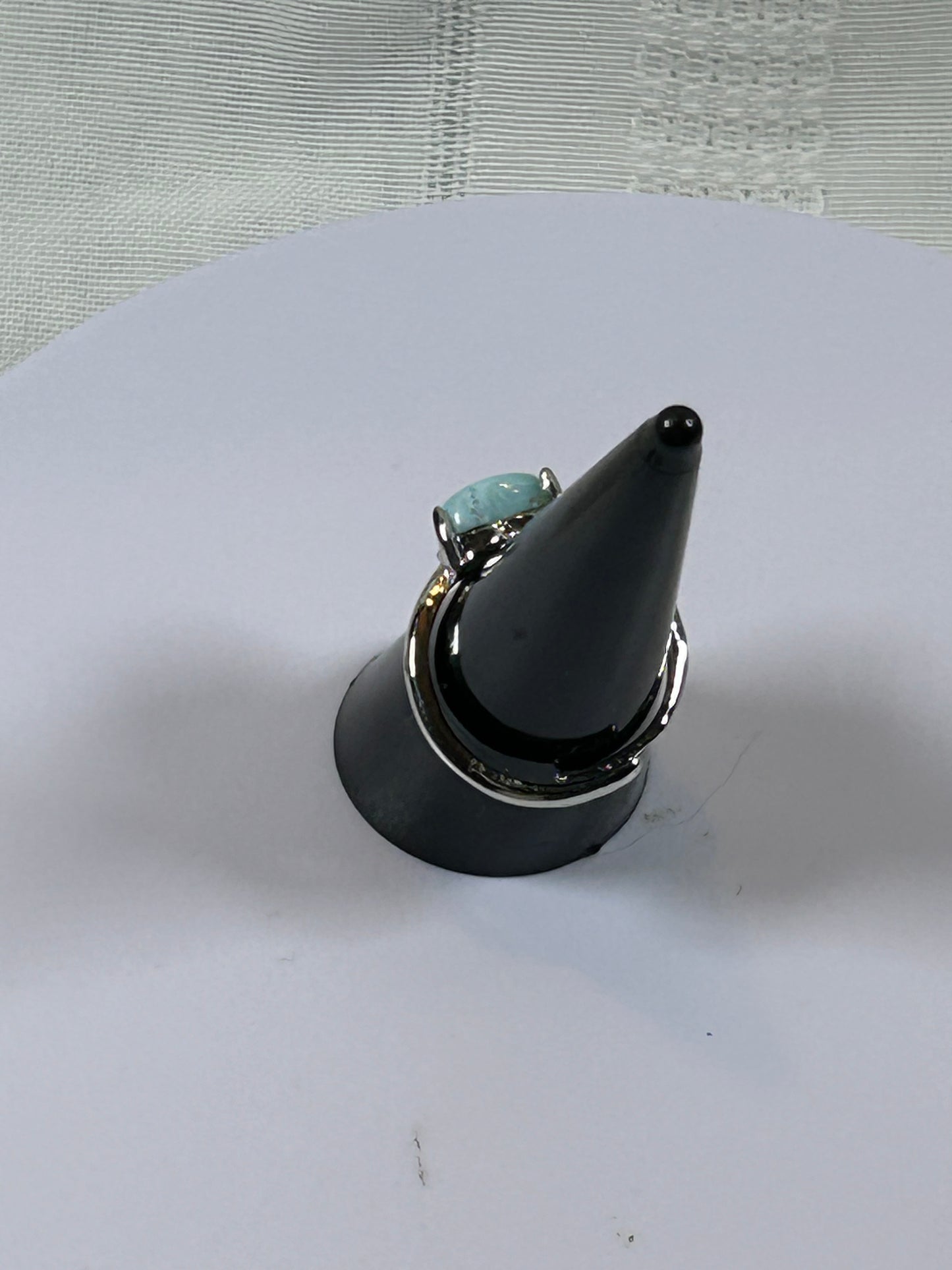 (#80) - LARIMAR HEART SHAPED POLISHED ADJUSTABLE RING - NEW