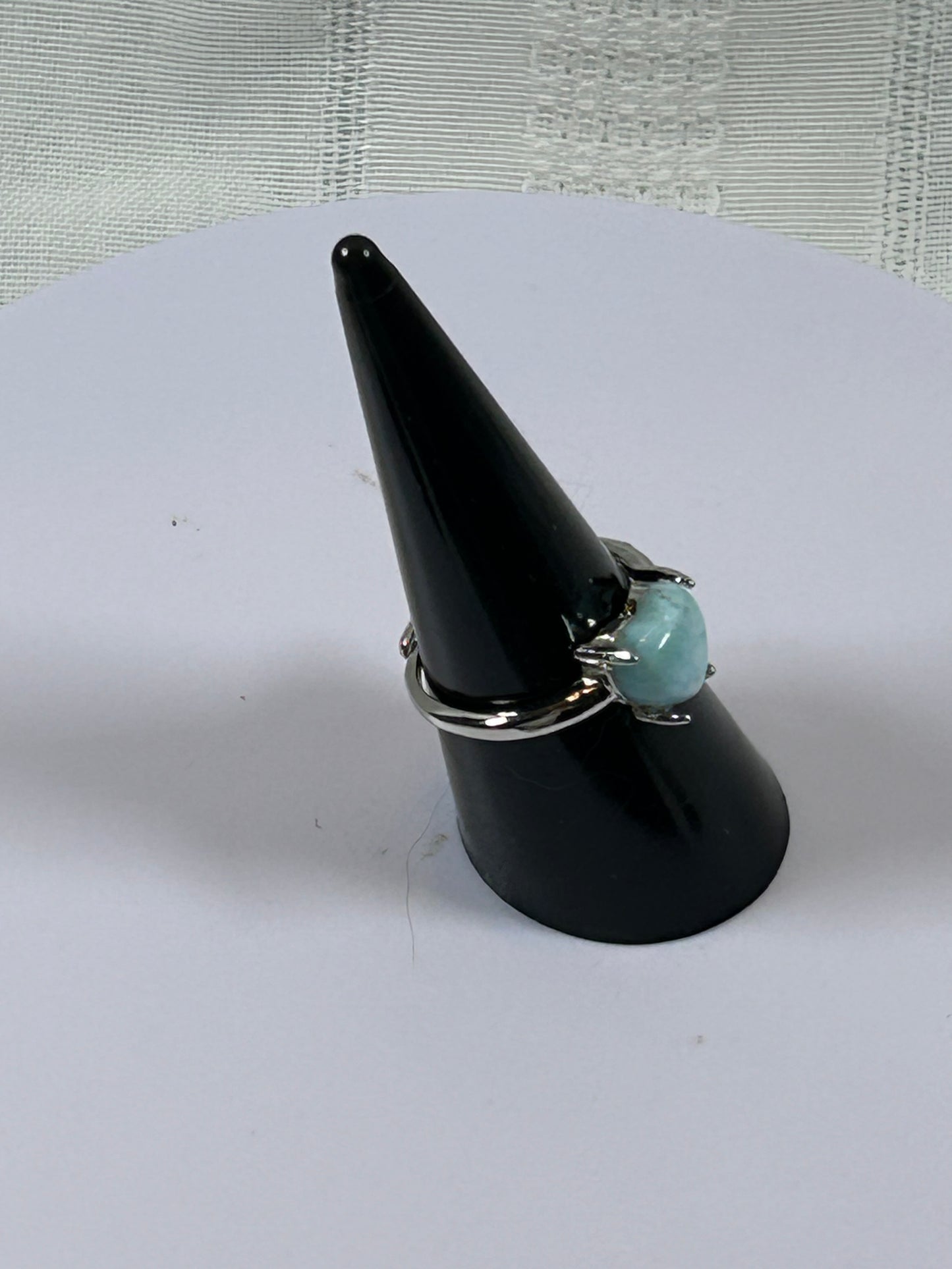 (#80) - LARIMAR HEART SHAPED POLISHED ADJUSTABLE RING - NEW
