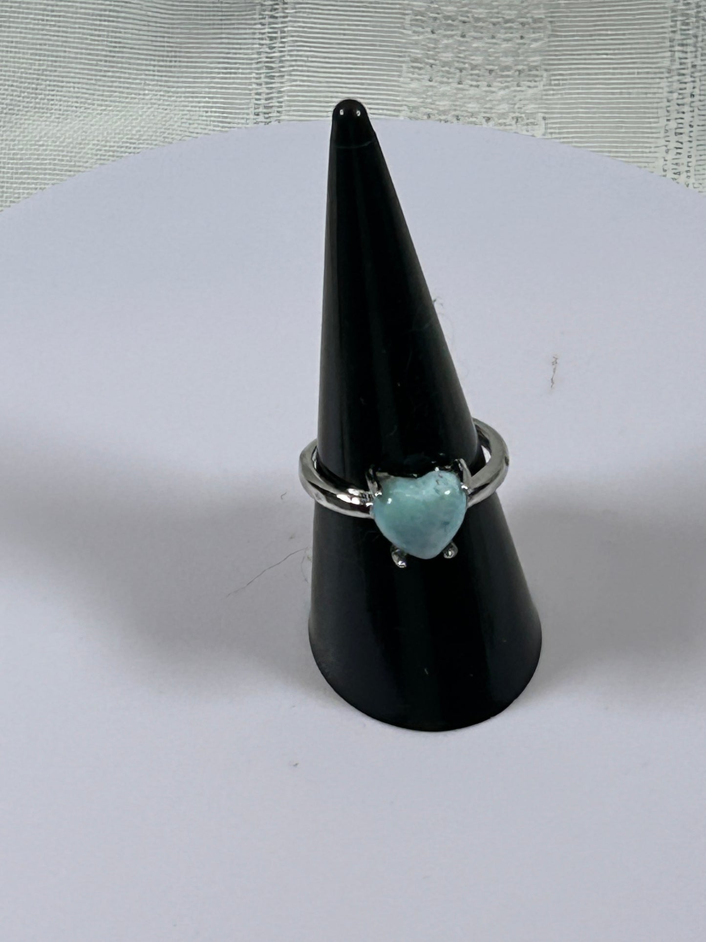 (#80) - LARIMAR HEART SHAPED POLISHED ADJUSTABLE RING - NEW