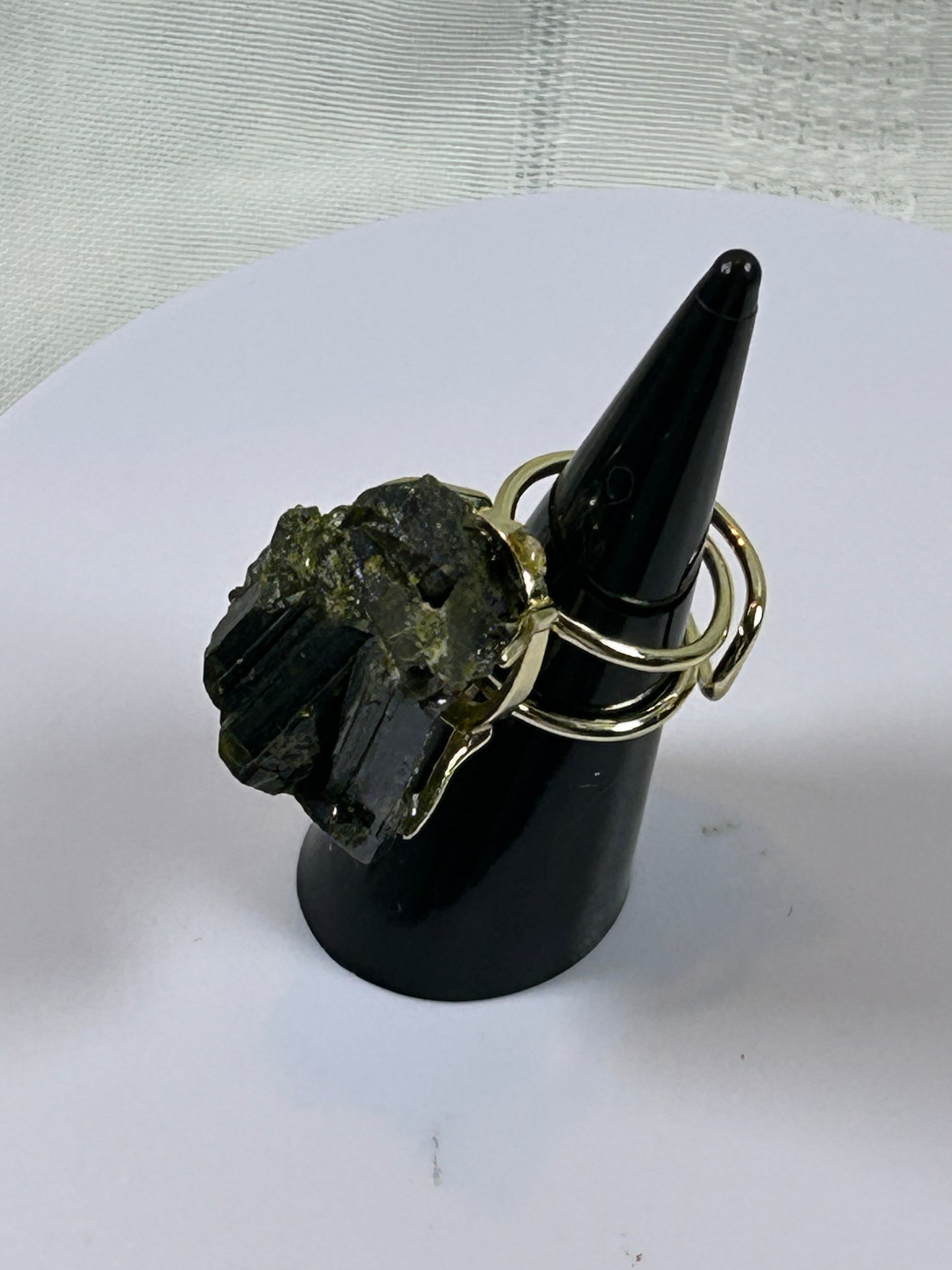 (#81) - GREEN TOURMALINE RAW CRYSTAL ADJUSTABLE RING - 29.5MM - NEW