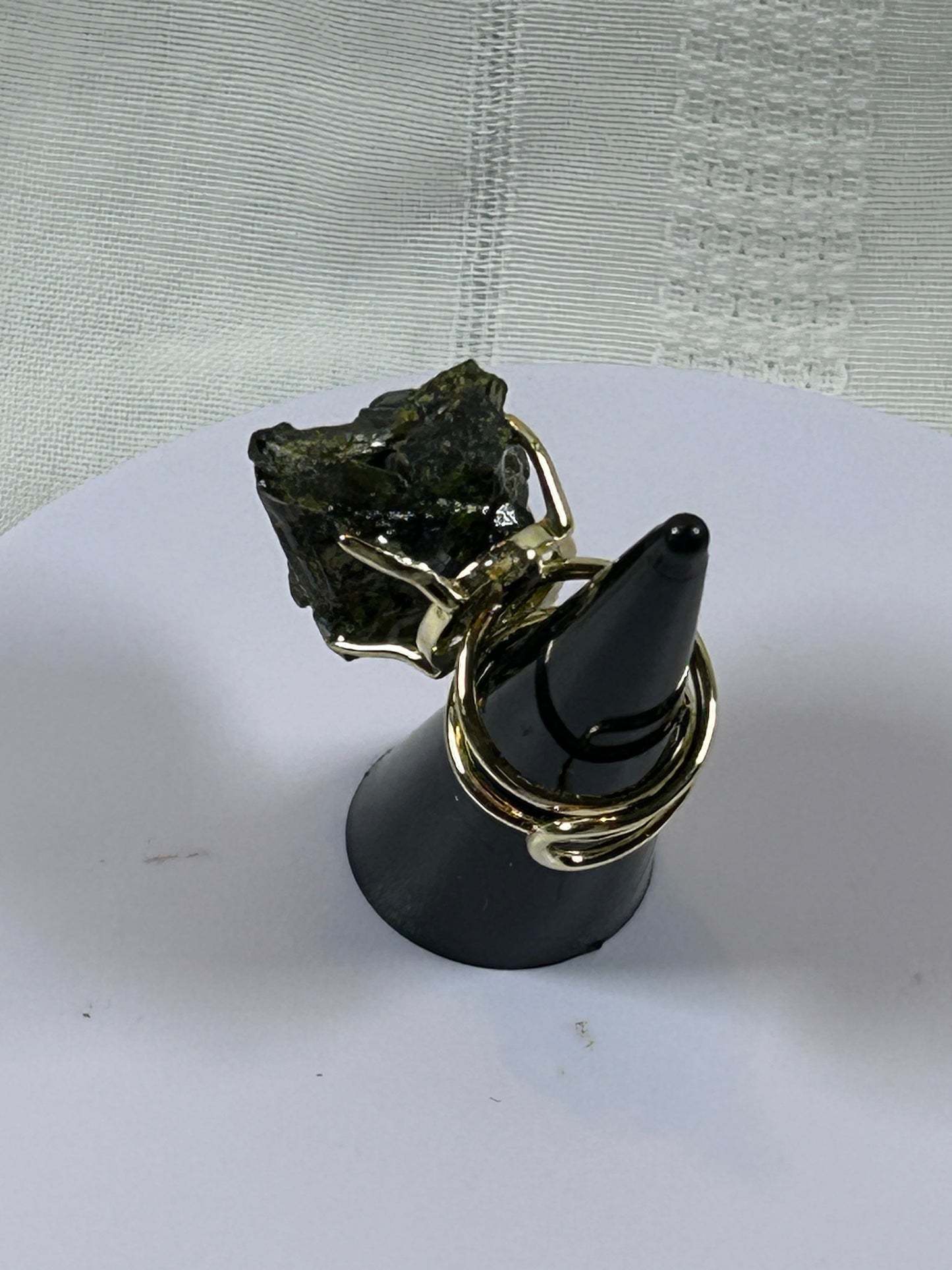(#81) - GREEN TOURMALINE RAW CRYSTAL ADJUSTABLE RING - 29.5MM - NEW