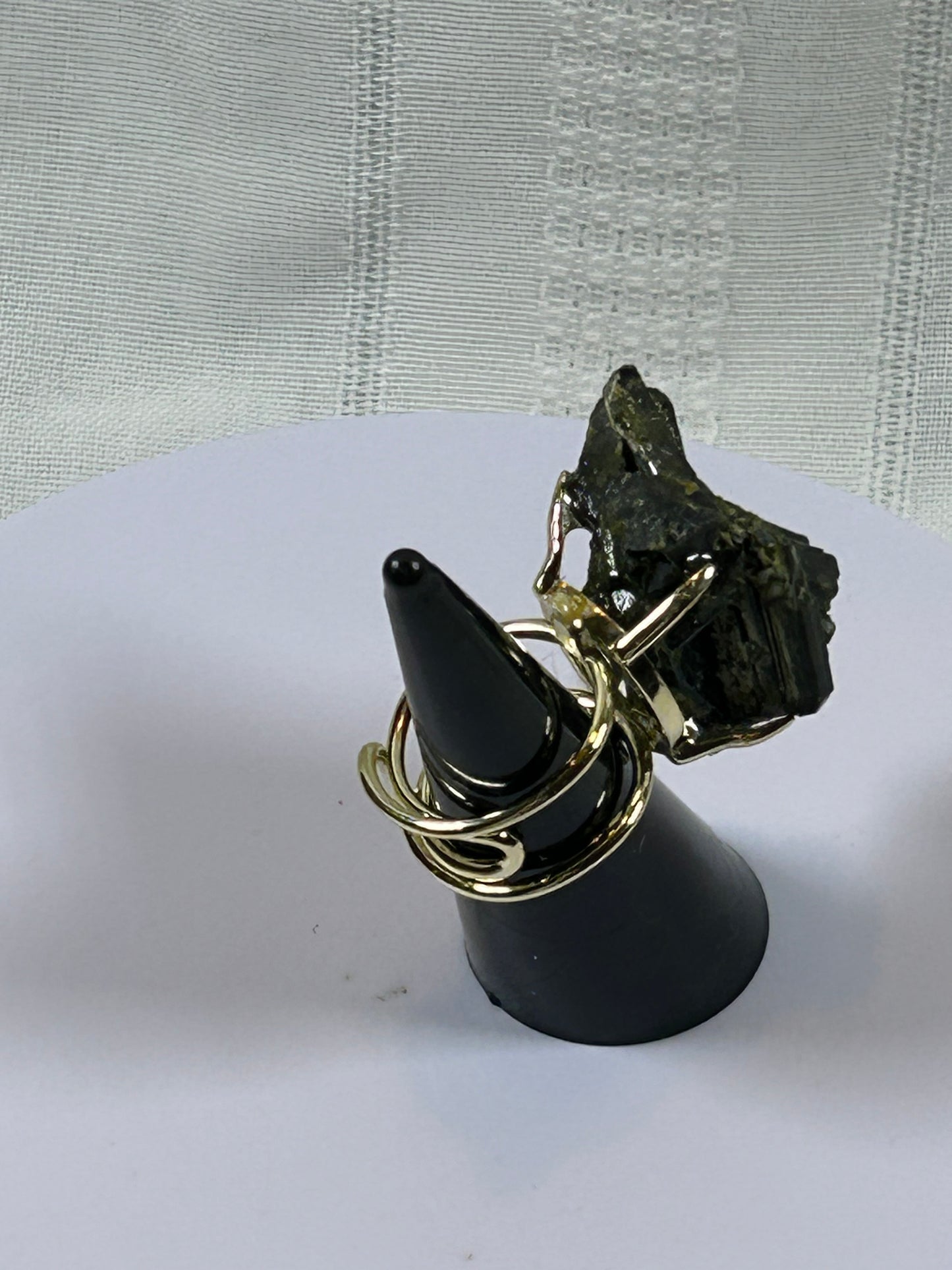 (#81) - GREEN TOURMALINE RAW CRYSTAL ADJUSTABLE RING - 29.5MM - NEW